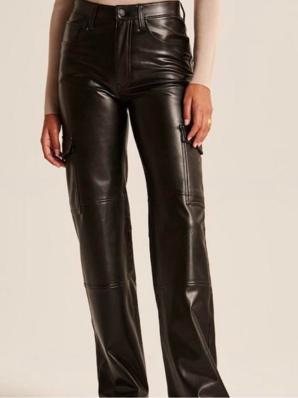 Abercrombie & Fitch 90's Relaxed Jean Vegan Leather Cargo Straight Leg 23 000